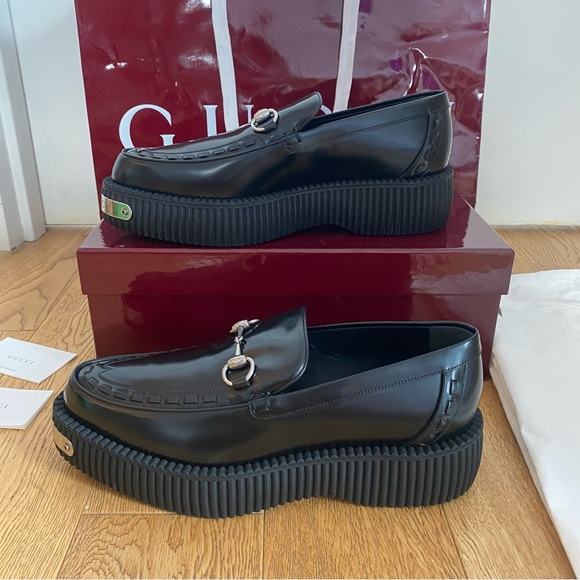 Gucci Magnum Black Leather Men's Platform Loafers Ancora Horsebit Creeper 9.5 EU - Picture 4 of 9